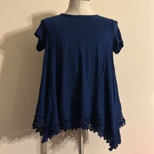 Altar’d State Navy Blue Lace Detailed Tee - Size Small